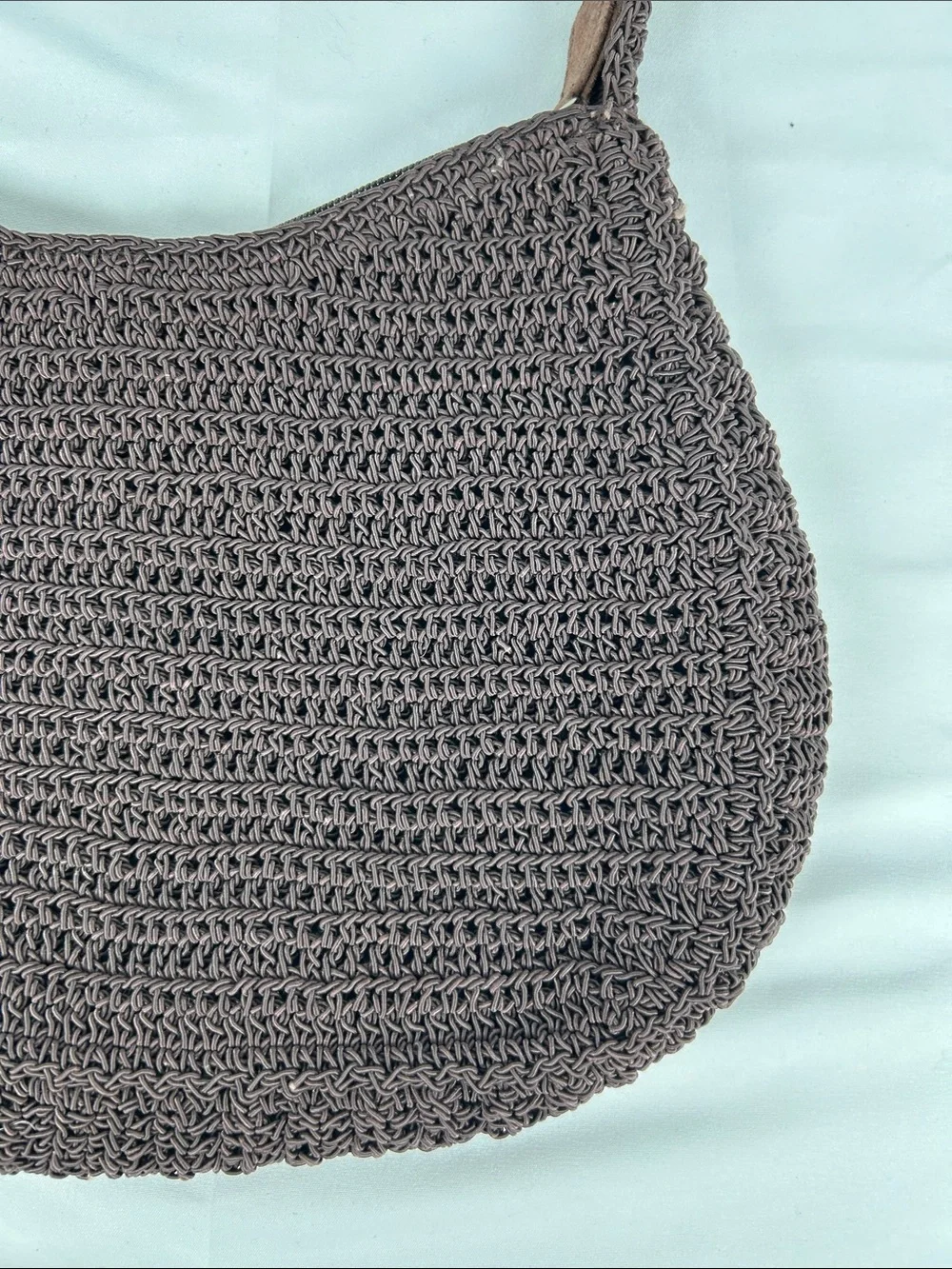 Leather Suede Boho Knit Crochet Hobo Bag Brown Beaded